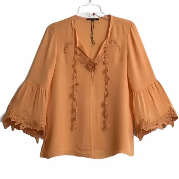 Kobi Halperin Eda Orange Peach Long Sleeve Silk Tie Front Blouse Size Small - Picture 2 of 7